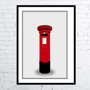 Photorealistic drawing Classic British Red Postbox Poster Digital Art Poster / Print Nostalgic Living Room