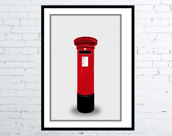 Photorealistic drawing Classic British Red Postbox Poster Digital Art Poster / Print Nostalgic Living Room