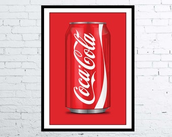 Photorealistic drawing Coca Cola Can Poster Digital Art Poster / Print Nostalgic Living Room