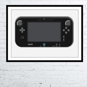 May include: A black Nintendo Wii U gamepad with a touchscreen display, buttons, and a control stick. The gamepad has the text "Wii U" printed on the front.