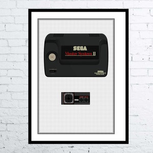May include: A black Sega Master System II console with a red logo and the text "SEGA Master System II". The console is accompanied by a black controller with a red logo and the text "SEGA".