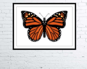 Photorealistic Drawing Monarch Butterfly Digital Art Poster / Nature Print