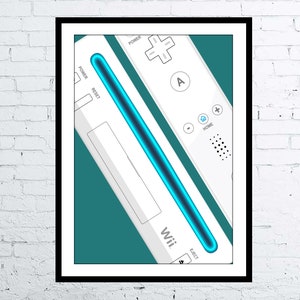 Puede incluir: Una consola Nintendo Wii blanca con un fondo azul verdoso. La consola tiene una luz azul que brilla a través de ella. El texto "Wii" es visible en la consola.