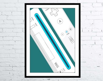 Nintendo Wii and Wiimote Computer Poster Nintendo Digital Art Poster / Print