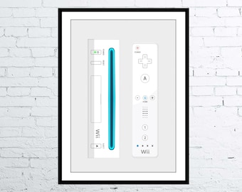 Nintendo Wii and Wiimote Computer Poster Nintendo Digital Art Poster / Print