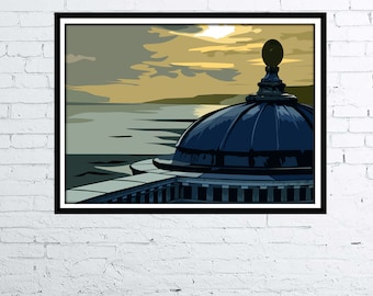 Scarborough South Bay Spa Ocean Room "Early Morning" - North Yorkshire, Inghilterra - stampa artistica digitale in stile minimal