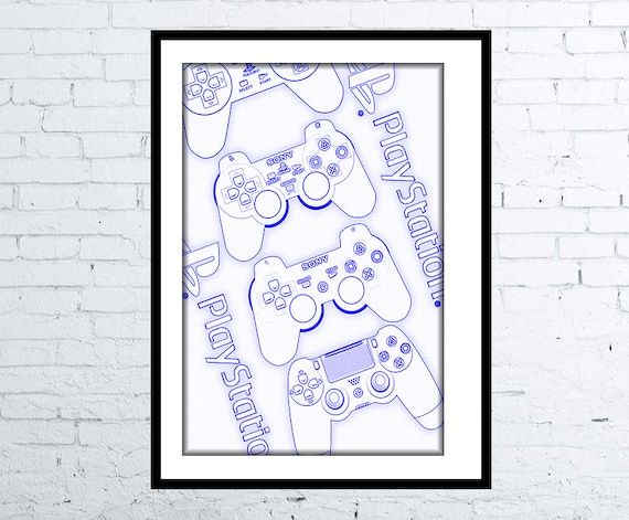 købe Mursten Land Retro Gaming Classic Playstation Controllers Blueprint - Etsy
