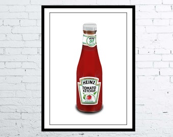 Photorealistic drawing Heinz Tomator Sauce Bottle Poster Digital Art Poster / Print Nostalgic Living Room