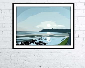 Scarborough Castle Headland Sunrise colourful modern art print - North Yorkshire, England - digital art print