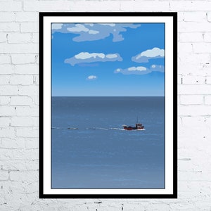 Scarborough North Sea Fishing Boat - North Yorkshire, England - digital art print in a vintage railway style