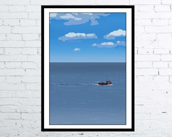 Scarborough North Sea Fishing Boat - North Yorkshire, England - digital art print in a vintage railway style