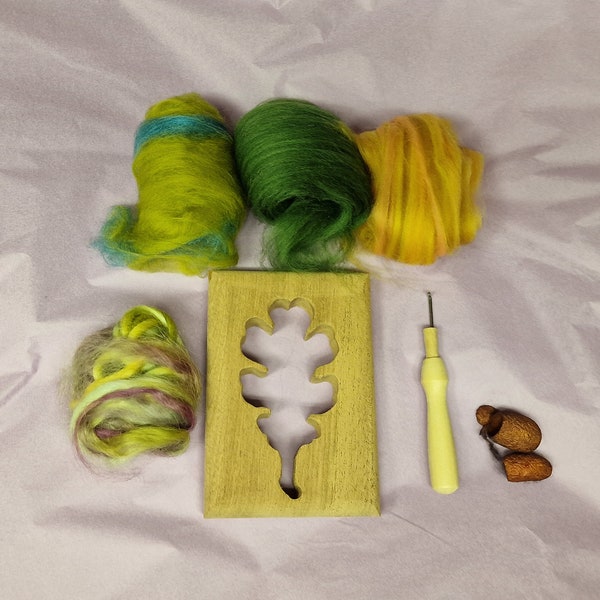 Oak Leaf Needle Felting Kit | Solid Wood Template, Mohair