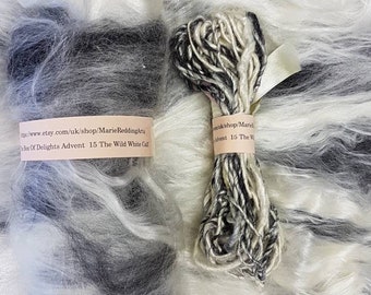 Handcarded White Art Batt / Box Of Delights / 15 The Wild White Calf / Grey / Silver / Steel Gray / 50g / Spinning Fibre / Felting Fiber