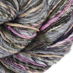 Handspun grey art yarn / 110g single ply / luxury knitting / crochet / pale grey / honey / raspberry pink / black / merino / silk image 3