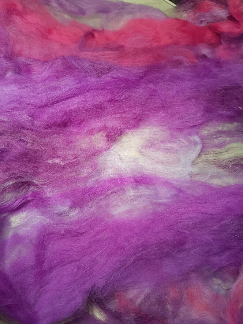 The Cheshire Cat 50g Merino Silk Purple Cerise Pink Hyacinth Thistle Mauve Spinning Felting Wonderland Art Batt 9