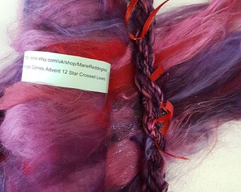 Handcarded Pastel Batt / 12 Star Crossed Lovers / Purple / Pink / Rainbow / Blue / Silver / Red / Mauve / 50g / Spinning Fibre Felting Fiber