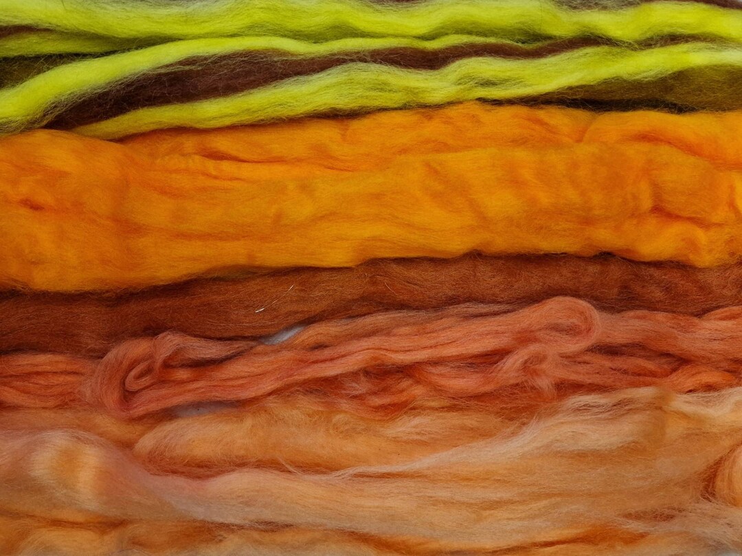 120g Waste Wool / Merino Corriedale Roving / Oranges Brown Yellows