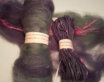 Handspun groene kunst garen / Box van lekkernijen / 18 het toernooi / grijs / roze / donker blauw / 110g / luxe Knitting / luxe haak