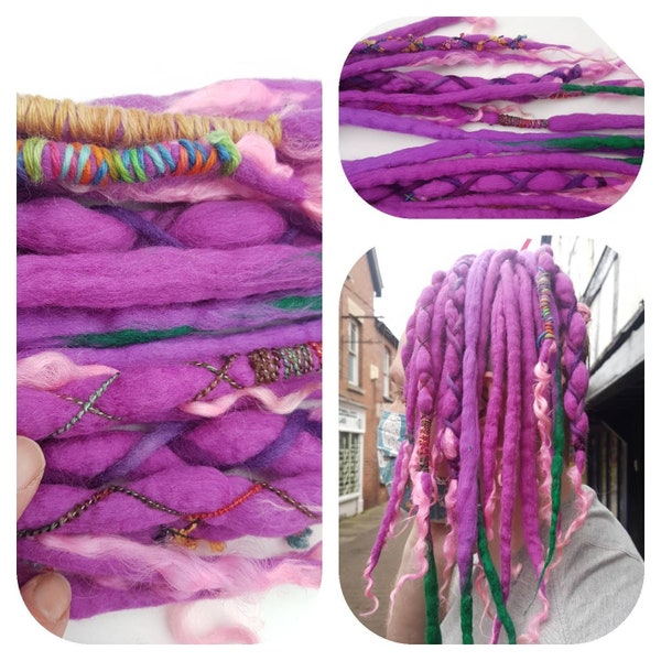 Pink wool Dreadlocks / 28 inch / 10 Pure Wool Dreadlocks / Felt Dreads / Wool Locks / Hair Weave / Double Ended Dreads / Penelope