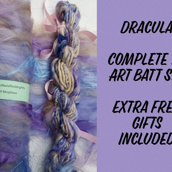 Dracula Complete Set of 26 Hand Carded Art Batts plus 2 Secret Colours / Fiber Batt / Spinning / Felting Wool