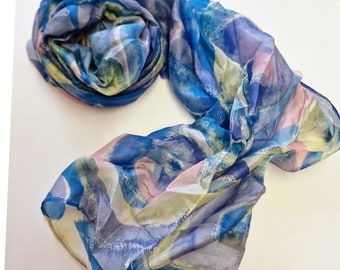 Nuno silk scarf / Pure silk scarf / Nuno Felting / Rainbow / Landscape / Silk scarf gift / felting scarf / Ombre silk scarf