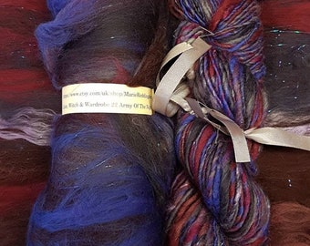 Narnia Art Batt / Handcarded Batt / 22 Army Of The Night / Purple / Black / Maroon / Blue / 50g / Spinning Fibre / Felting Fiber / Goth Batt