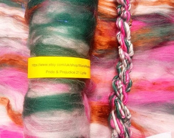 Pride & Prejudice Cerise Batt / 21 Lydia / 50g / Jane Austen / Pink / Grün / Kupfer / Orange / Himbeere / Rose / Spinnfaser / Filzen