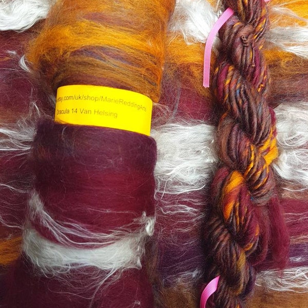 Dracula Burgundy Art Batt / 14 Van Helsing / 50g / Silver / Copper / Dark Brown / Orange / Redhead / Gothic / Vampire / Felting / Spinning