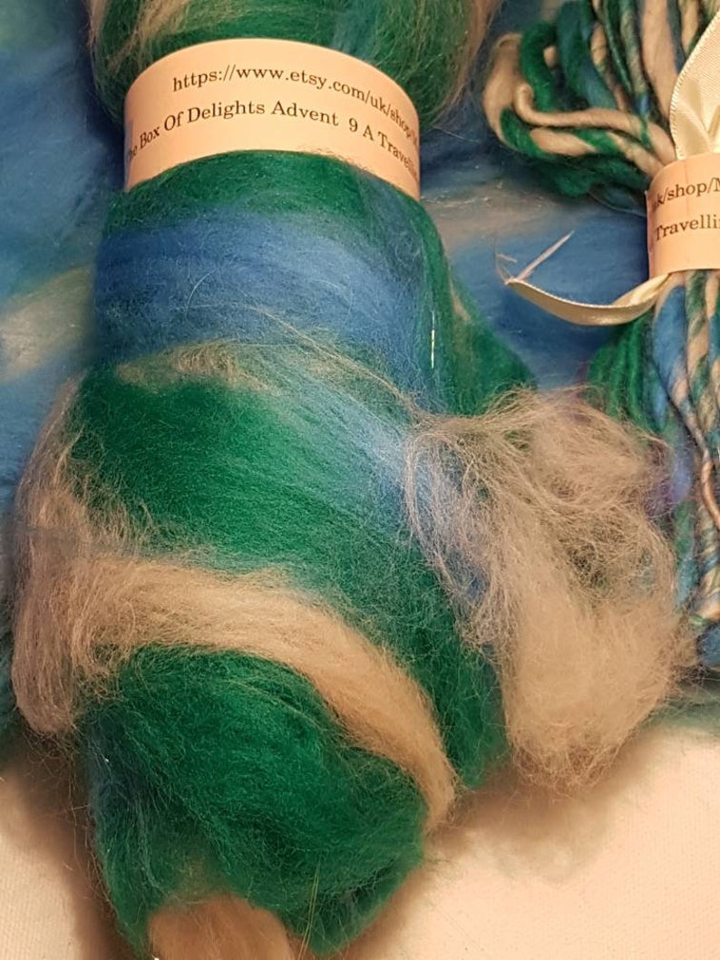 Handcarded Batt Box Of Delights 9 A Travelling Man Blue Green White Cobalt Turquoise 50g Spinning Fibre Felting Fiber