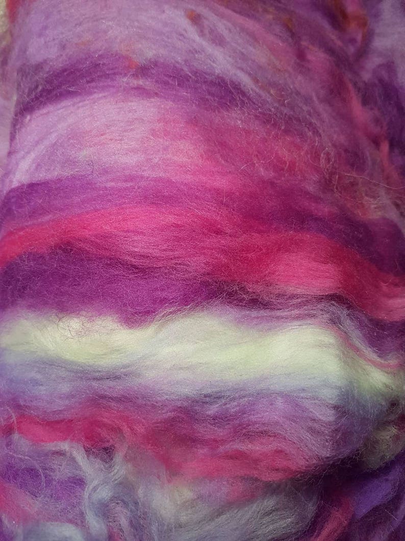 The Cheshire Cat 50g Merino Silk Purple Cerise Pink Hyacinth Thistle Mauve Spinning Felting Wonderland Art Batt 9