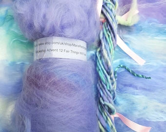 Blue Handspun Yarn / 12 Fair Things Will Fade / 50g / Lilac / Blue Silk / Pastel Blue Merino / Floral Hyacinth / Skies / Knitting / Crochet
