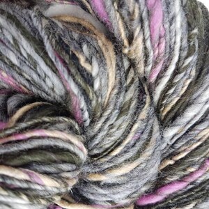 Handspun grey art yarn / 110g single ply / luxury knitting / crochet / pale grey / honey / raspberry pink / black / merino / silk image 4