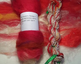 Narnia Art Batt / Hand Carded Fibre Batt / 4 The Queen's Sledge / Red / Scarlet / Gold / White / Silver / 50g / Spinning / Felting Fibre