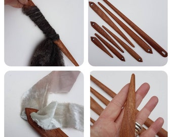 Aguja de tejer, herramienta para tapiz y naalbinding tallada a mano en madera de sapeli