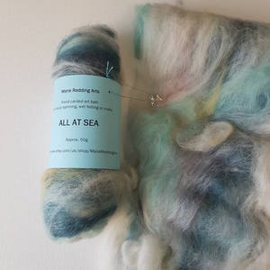 YARN 110g all at sea wool luxury spinning felting pale yellow cream merino silk charm alpaca themed cream pale blue sea green