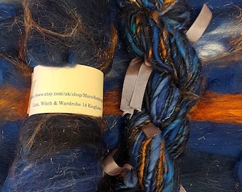 Narnia Art Yarn / Handspun Yarn / 14 The Kingfisher / Blue / Copper / Orange / Cobalt / Royal Blue / Single Ply / 50g / Knitting / Crochet