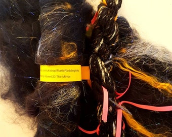 Handspun Sparkle Yarn, Navy Blue Gold, Night Sky, 50g "The Mirror"
