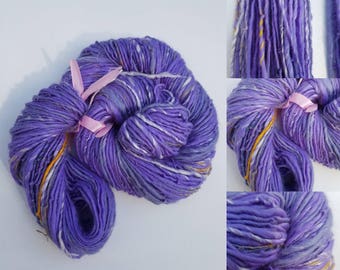 Handspun lilac art yarn merino silk alpaca 110g singles luxury knitting crochet pastel purple multi white yellow mauve pastel