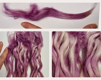 Hand Dyed Locks XL / Scrobbled! / Grey Face Dartmoor / 50g / Purple / Wet Felting / Hand Dyed Locks / Doll Hair / Reroot Blythe