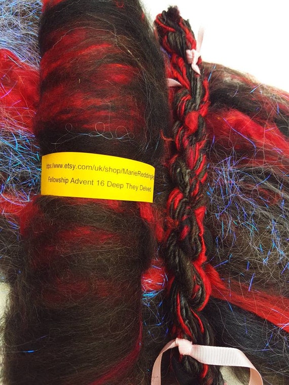 Black Handspun Yarn 16 Deep They Delved 110g Red Crimson