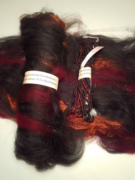 Handspun Yarn: Black, Copper, Burgundy, Maroon - "The Box Of Delights"