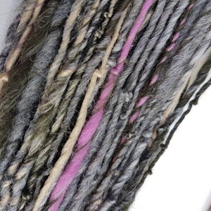 Handspun grey art yarn / 110g single ply / luxury knitting / crochet / pale grey / honey / raspberry pink / black / merino / silk image 2