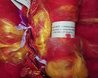 Wonderland Art Yarn / 20. The King Of Hearts / Red / Gold / Crimson / Scarlet / Yellow / Black / 50g / Merino / Silk / Knitting / Crochet