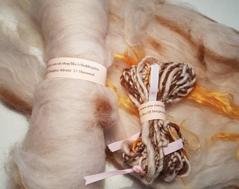 Handspun weiß Art Garn / Box Köstlichkeiten / 21 gestrandeten / Gold / Braun / Creme / Gelb / Haselnuss / 50g / Luxus stricken / Luxus häkeln