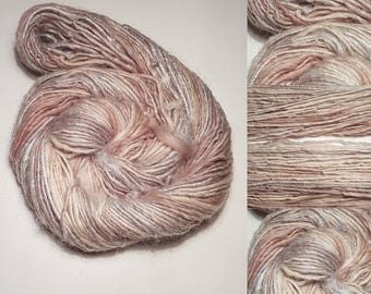 Handspun nude art yarn / merino / 50g / luxury knitting / pink / pastel / neutral / silver sparkle / silver sunrise / single ply / flesh