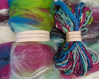 Handspun Rainbow Art Yarn / Box Of Delights / 17 Multitudes Of Butterflies / Pink / White / Blue / 50g / Luxury Knitting / Luxury Crochet