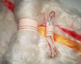 Handcarded Batt / Box Of Delights / 24 Terrible White Horses / Silver / Pearl / Red / Yellow / 50g / Spinning Fibre / Luxury Felting Fiber