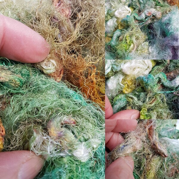 Verdigris Silk Throwster Fibre / 10g / Textured Silk Fibre / Copper / Green / Bronze Spinning Fibre / Wet Felting / Weaving / Hand Dyed Silk