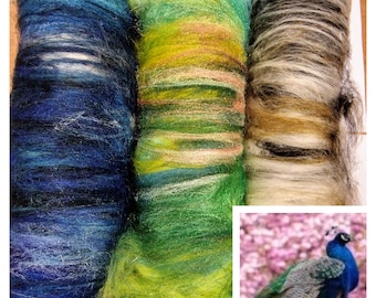 Peacock Needle Felting Fibre Pack Only / Animal Fibre / 70g / Glass Eyes / Spinning Fibre / Wet Felting /Needle Felting