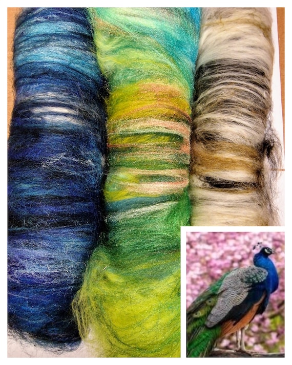 Peacock Needle Felting Fibre, Animal Fiber for Spinning, Wet Felting (70g)
